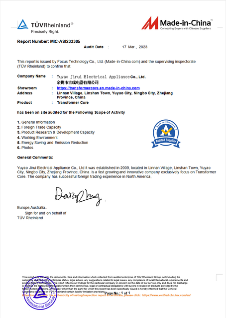 Factory Verified T&Uuml;V Rheinland Audit Passed